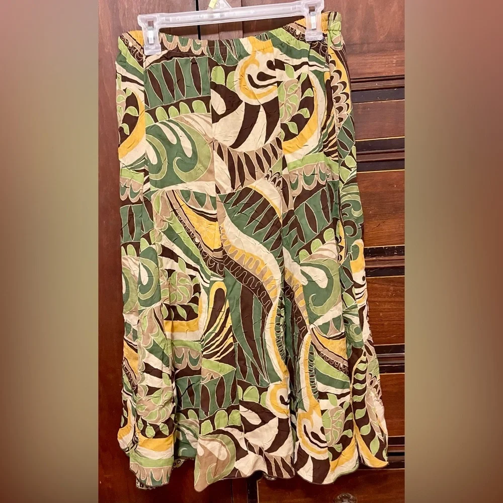 Kasper Sportswear Reversible is Green and Brown Abstract Skirt - Picture 2 of 6